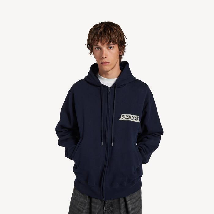 masking tape oversized zip-up hoodie