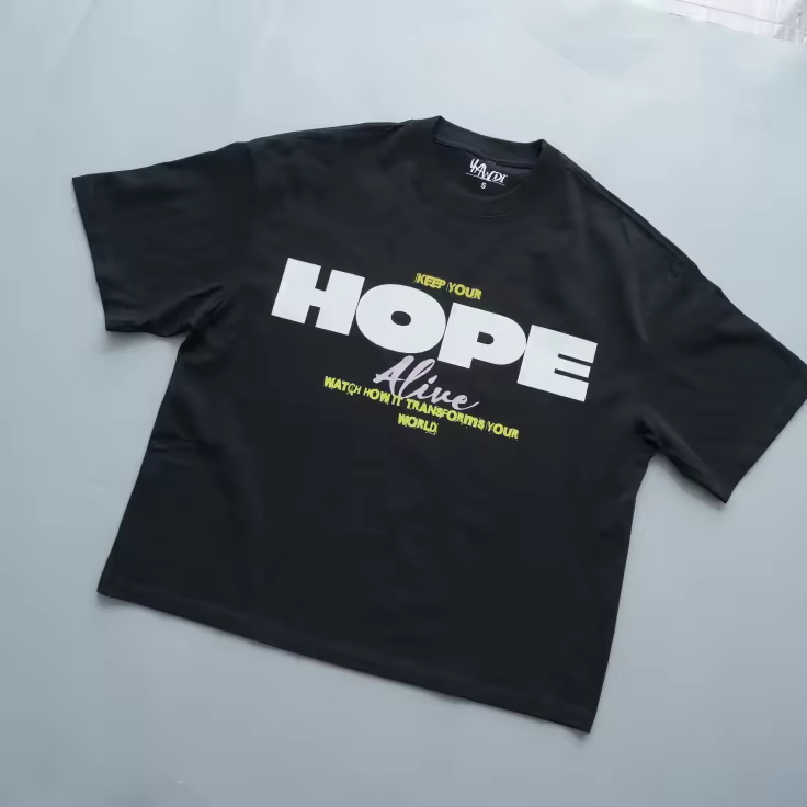 Hope boxy t shirt men front and back, White,orange,black and cream